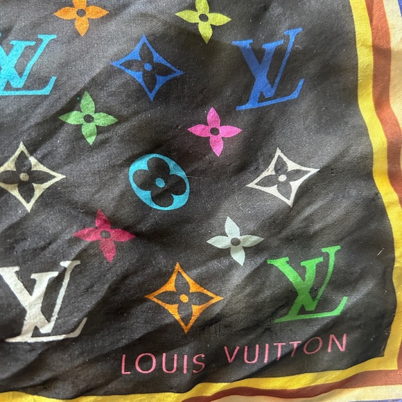 AUTHENTIC Louis Vuitton Marukami Black Rainbow Monogram Silk Scarf - Picture 7 of 8